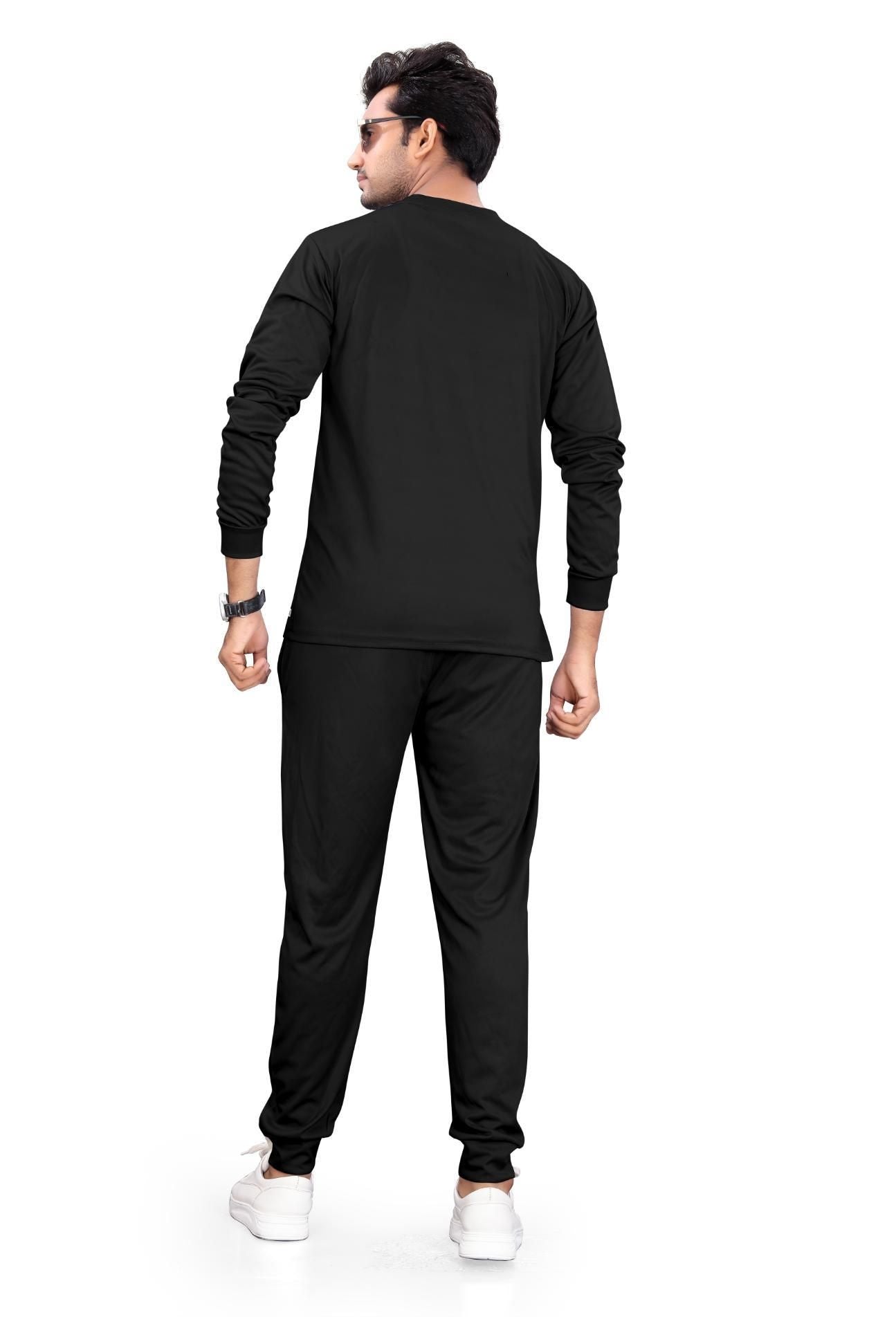 Men's Solid Full Sleeves Black Track Suit